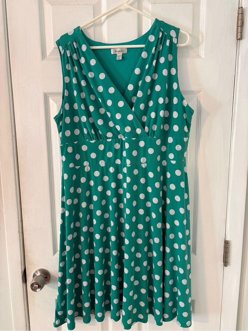 Green White Polka Dot Fit & Flare Faux Wrap Dress Size 20 Dressbarn - Picture 6 of 6